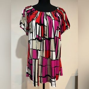 Style & Co. Multicolor Geometric Boat Neck Top Sz XL